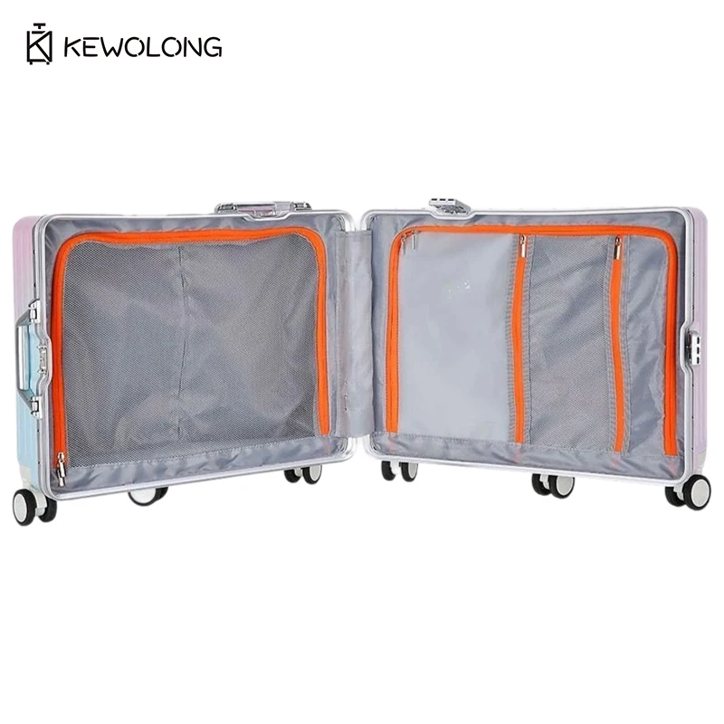 Gradient Color Aluminum Frame Kids Spinner Suitcase, Lightweight Durable Ride-On Carry On for Children, Smooth Rolling Luggage