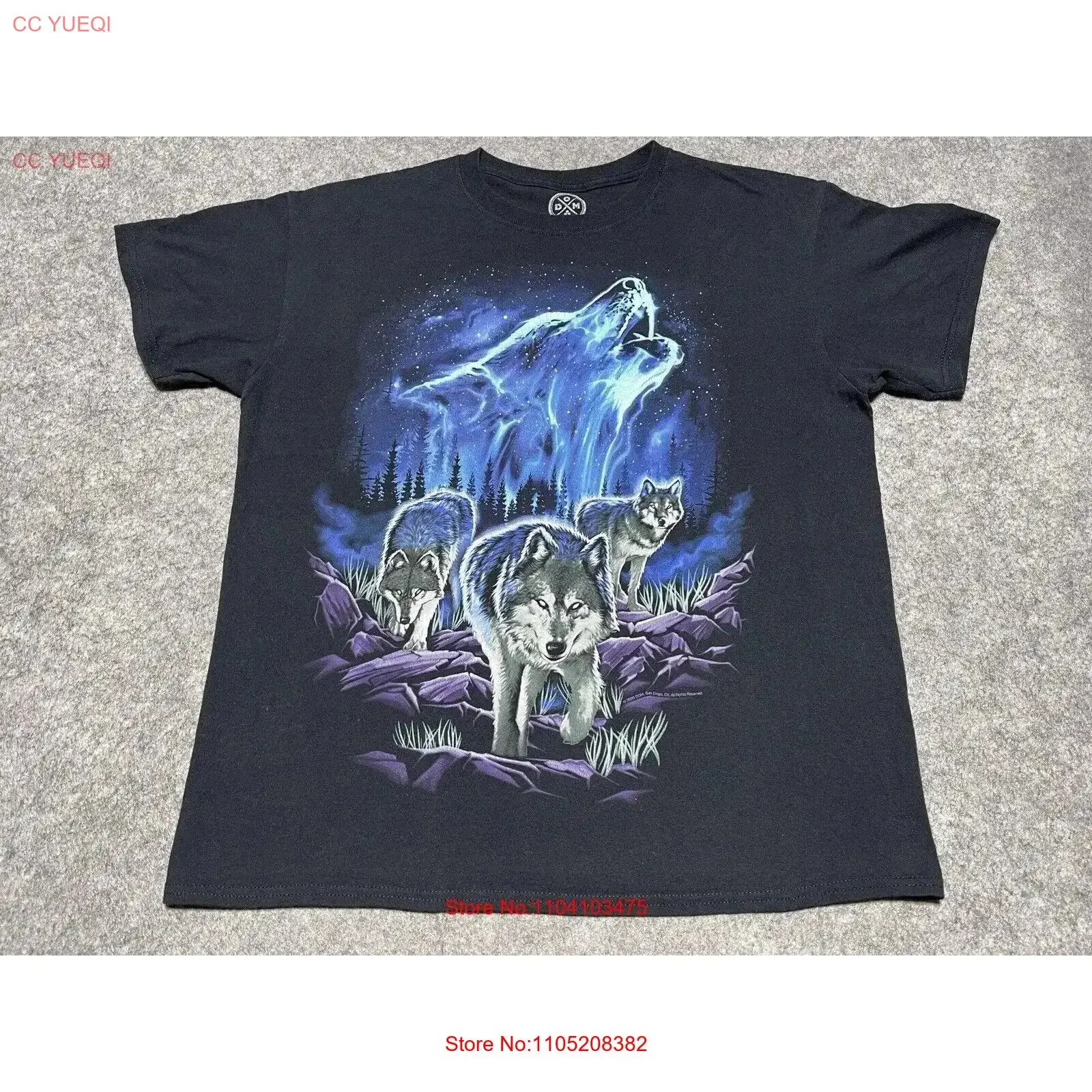 تي شيرت Wolf Pack أسود كبير DOM Howl Moon تي شيرت للحياة البرية عتيق مغسول ملابس الشارع عصرية قليلاً كاجوال أوم #1