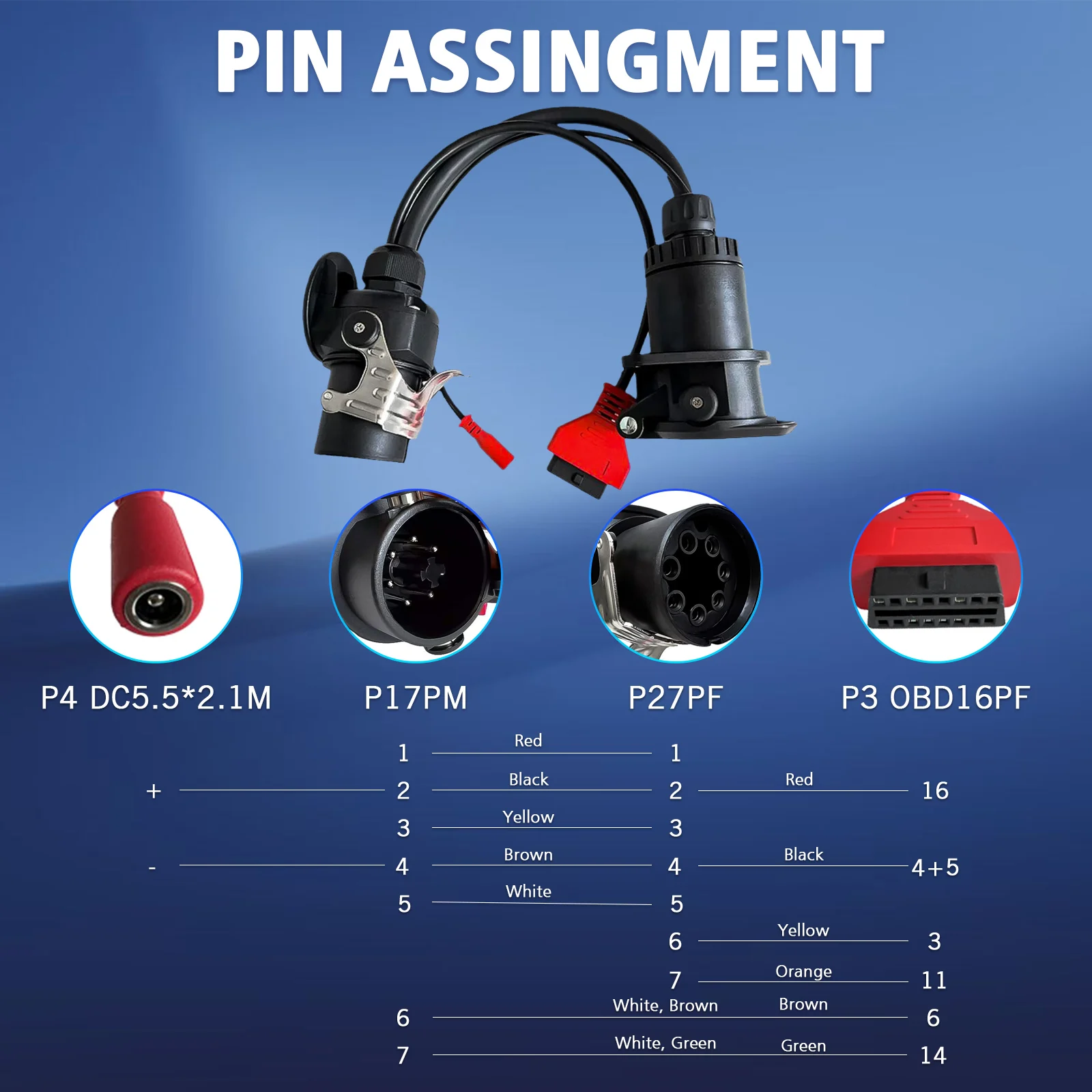 Trailer ISO 7638 7pin Connector Truck OBD2 Diagnostic Cable for Bosch/Autel/Autocom/LUANCH Scanner Truck EBS Diagnostic Cable