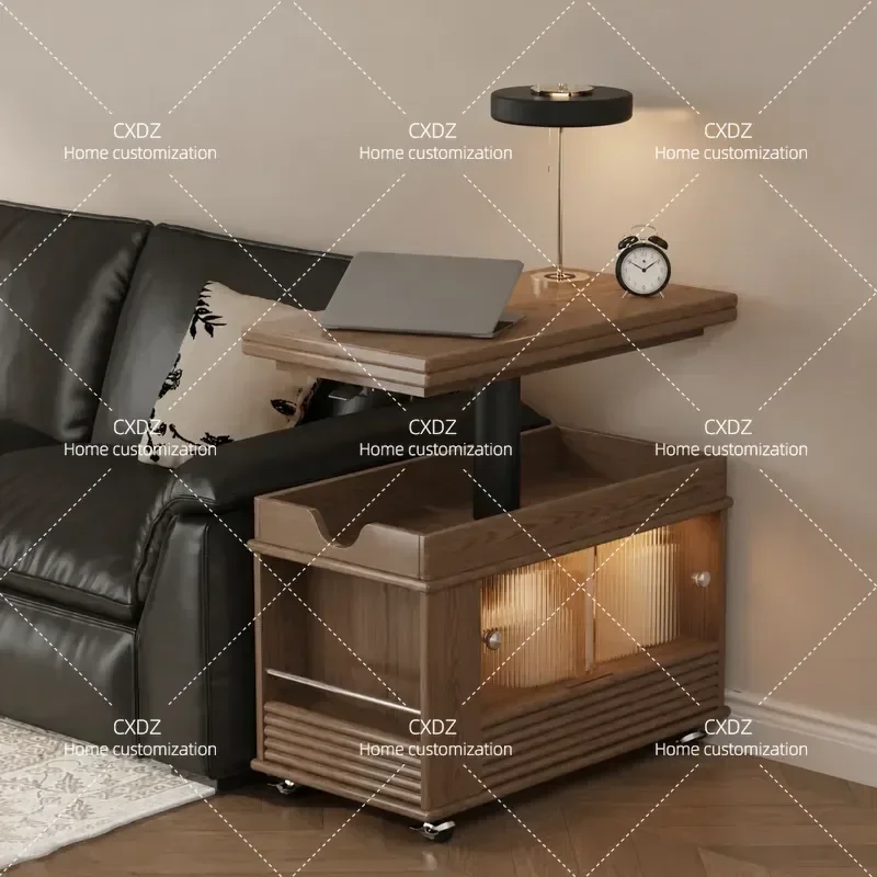 Solid Wood Folding Coffee Table Lift Top Small Apartment Living Room Multi Functional Sofa Side Cabinet Mobile Tea Table