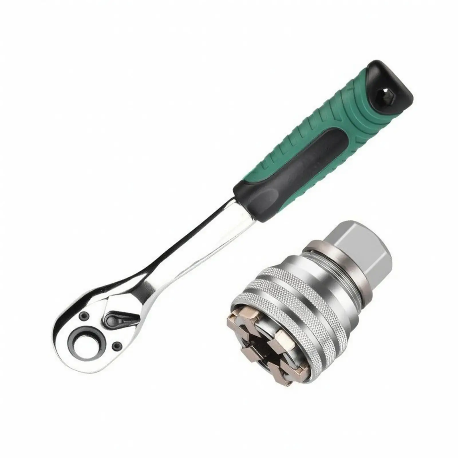 Premium Manual Socket Wrench Chrome Vanadium Steel Knurled Handle Adjustable Socket 10-19mm for Standard 3/8 Ratchet