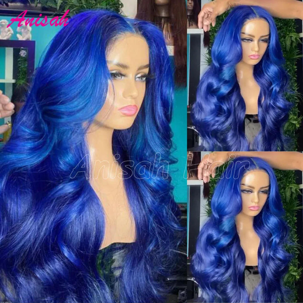 Glueless Blue Body Wave Lace Front Human Hair Wigs for Women 13X4 13X6 Transparent Lace Frontal Wigs For Women Pre Plucked