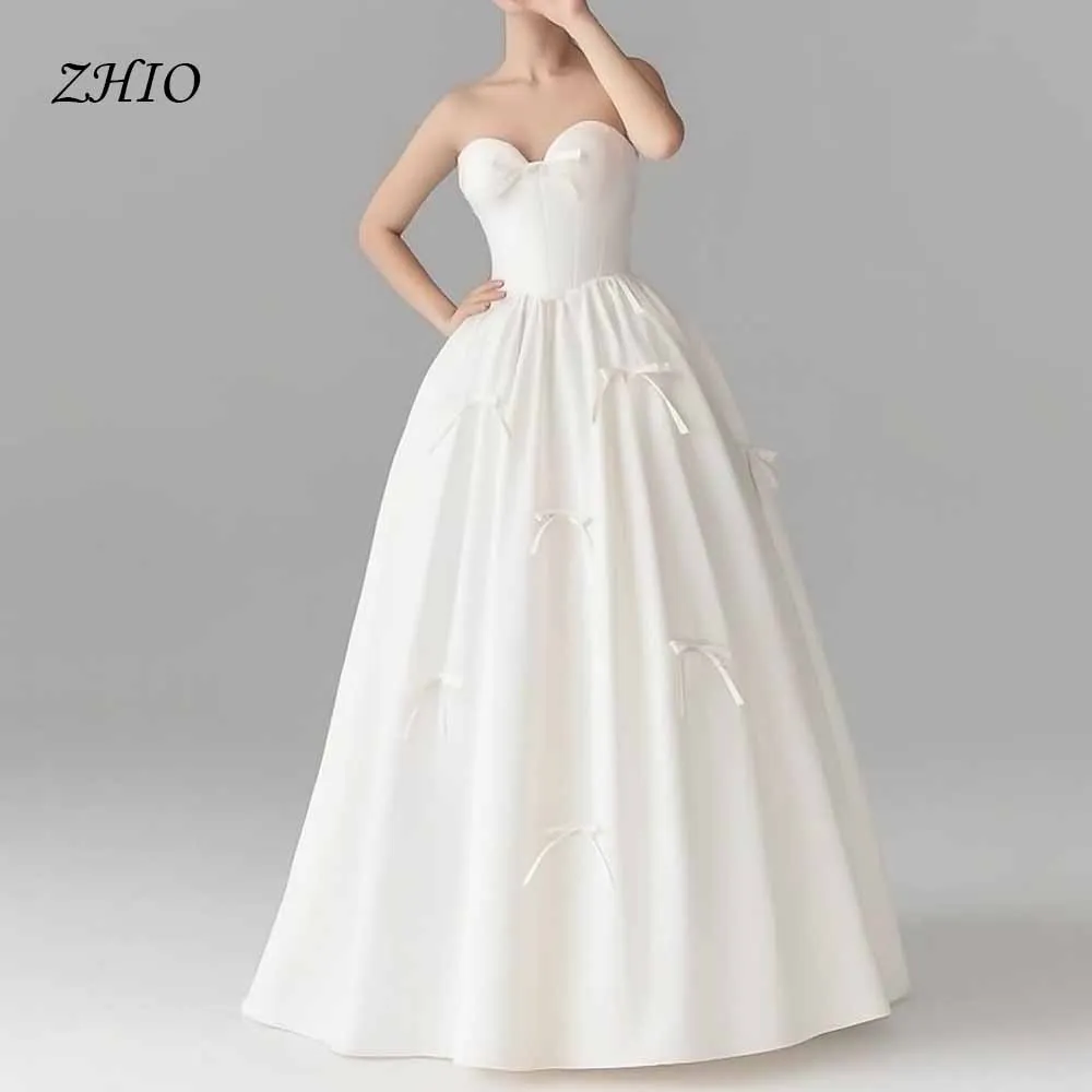 

ZHIO Elegant Off-shoulder Korea Wedding Dresses Photo Shoot Customized Pleats Satin A Line Bow Ribbons Bridal Gown