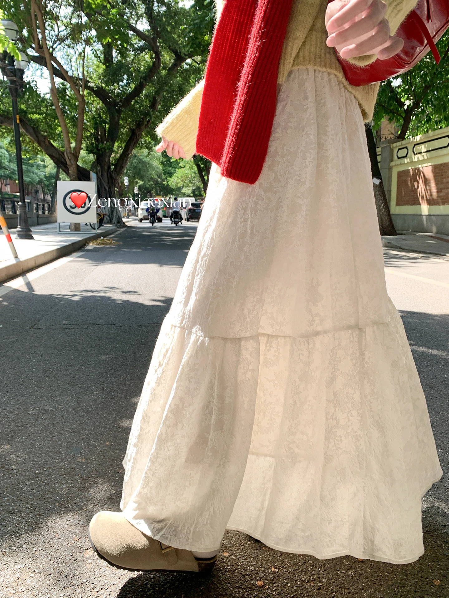 Soft Style Lace Half Skirt Women's Summer Loose A-Line Long Skirt Light Beige Color High Waist Polyester Fiber Casual Wear