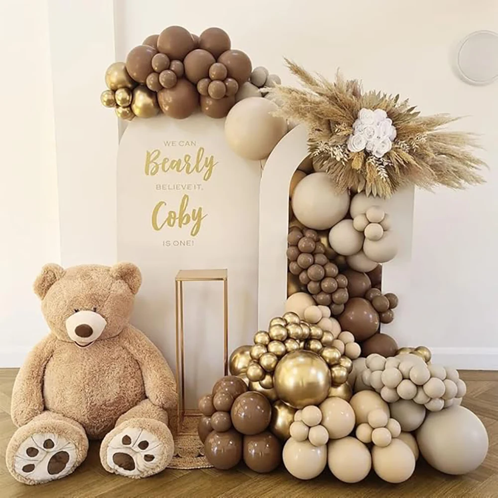 Brown Balloons Arch Kit Retro Khaki Cocoa White Sand Skin Gold Balloon Garland Jungle Safari Theme Kid Birthday Party Decpration