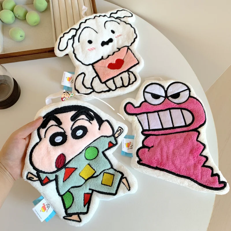 Anime Creative Crayon Shin-chan Hanging Hand Towel Cute Thickened Coral Velvet Children\'s Embroidered Small Towel KitchenTowel