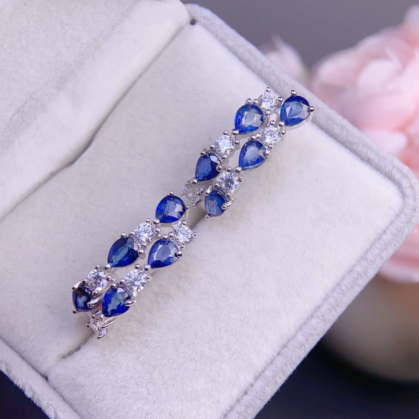 S925 Silver Precision Gold Plated Natural Sapphire Ear Cuffs, 4x5mm Gemstone with Certification view 4