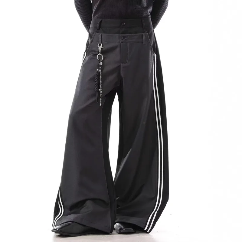 ANJY خريف جديد الموضة الأمريكية مطوي تصميم مخطط سراويل تقليدية Ins للجنسين الاتجاه الشارع الشهير فضفاض واسعة الساق تنوعا A15501