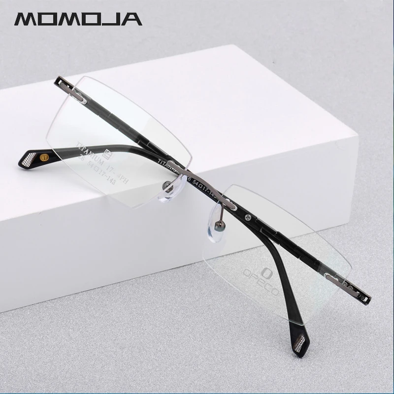 

MOMOJA Fashion Retro Spectacle Business Ultralight Rimless Eyeglasses Optical Prescription Glasses Frame Man Shaped Myopia D1