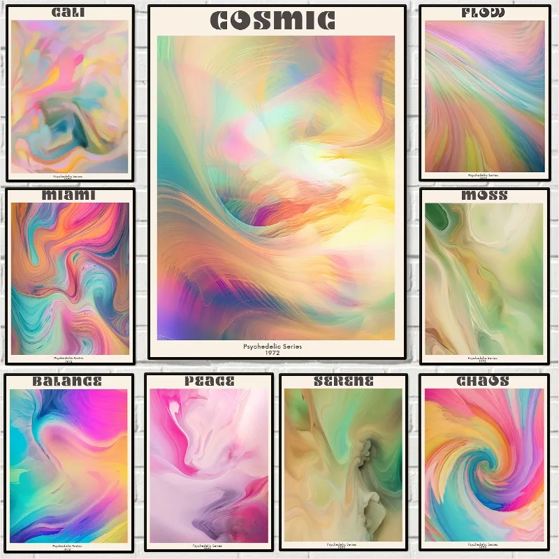 70s Psychedelic Aura Poster Hippie Vibes Nostalgic Throwback Gradient Rainbow Canvas Painting Retro Wall Art Room Home Decor #1
