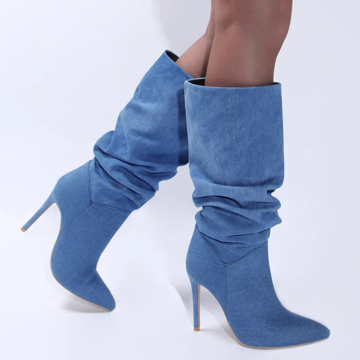 

New sexy fashion women boots with pointy stiletto-heeled cowboys stacked high boots for women's plus-size boots