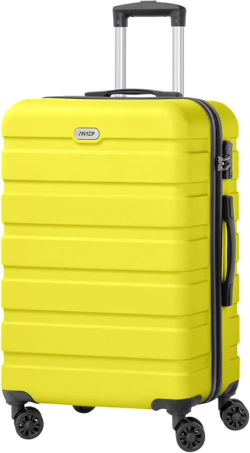 

Luggage PC ABS Hardside Lightweight Suitcase with 4 Universal Wheels TSA Lock Checked-Medium 24 Inch Yellow