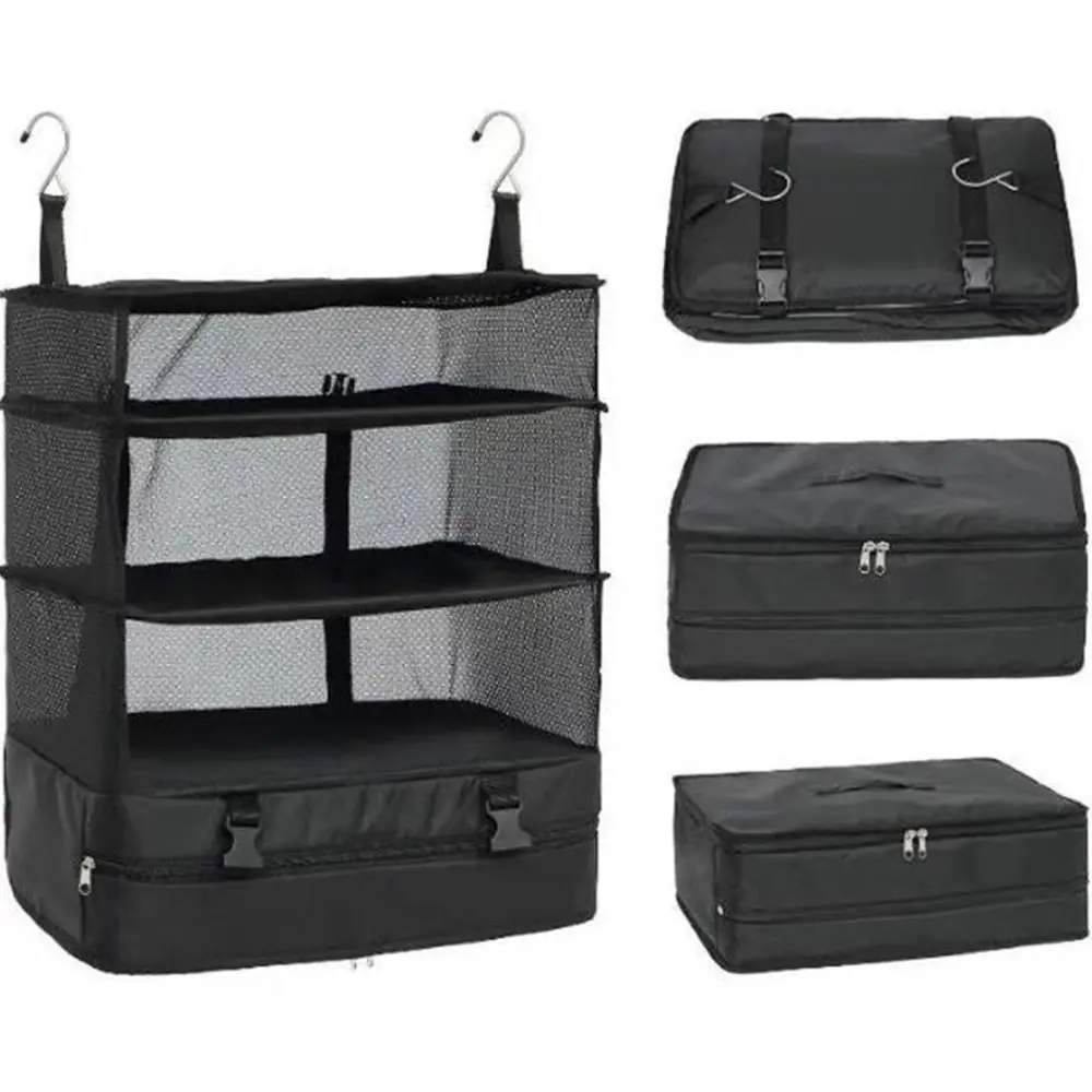 

Hook Portable Travel Collapsible 3-Shelf Storage Bag Shelves Bag Luggage Organizer