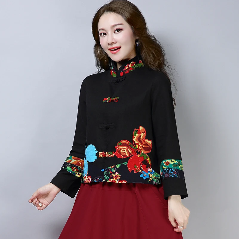 Traditional chinese blouse shirt tops for women mandarin collar oriental linen shirt blouse female elegant clothing V1737