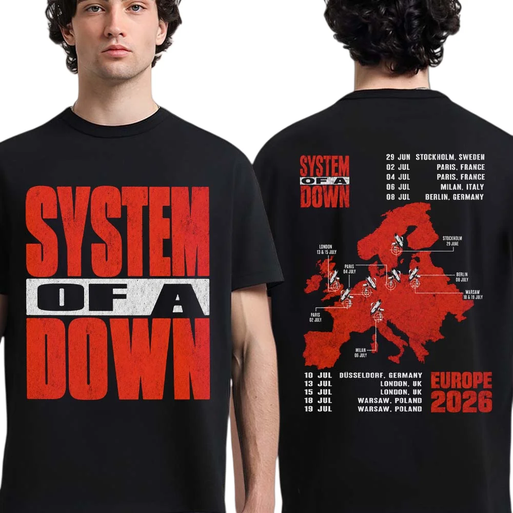Men'S Fashion Uk 2026 - System of A Down EU＆UKツアー2026 Tシャツ、綿素材、夏用、メンズ＆レディース、Y2K風、人気のデザイン、ファン向けギフト、トップス。