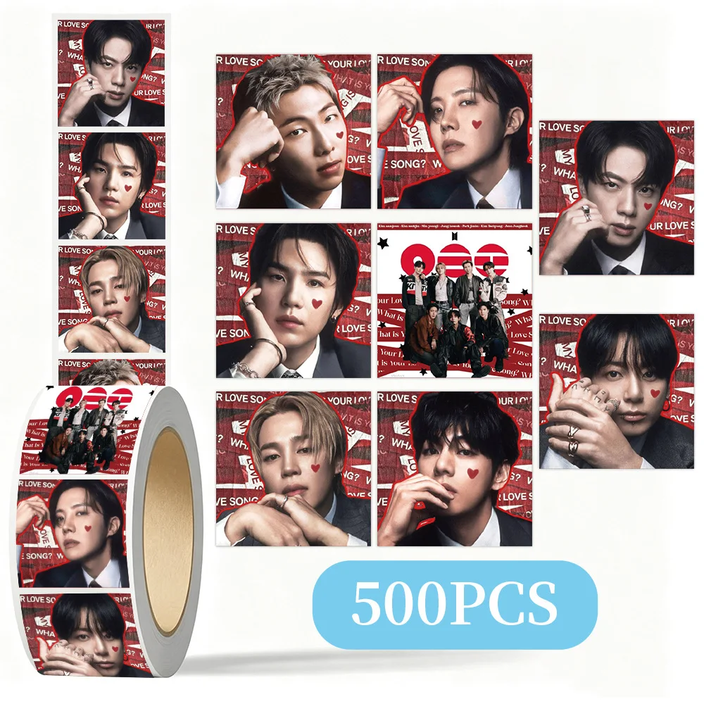 500 Pieces BTS K-pop Star Sticker Roll DIY Craft Envelope Seal Stickers for Scrapbook Notebook Decor Fans Gift