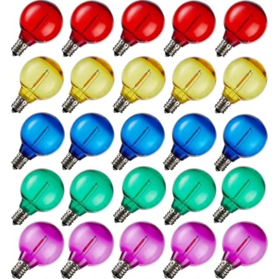 

G40 Multicolor LED Outdoor String Light Bulbs, Shatterproof Waterproof, E12 Base Replacement Globe Light Bulbs, Plastic 0.6W 12