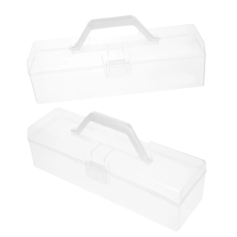 2 قطعة قلم رصاص شفاف محمول سعة كبيرة صندوق تخزين للفن الحرفية لوازم منظم الفصول الدراسية صندوق أدوات مكتبية شفافة #2