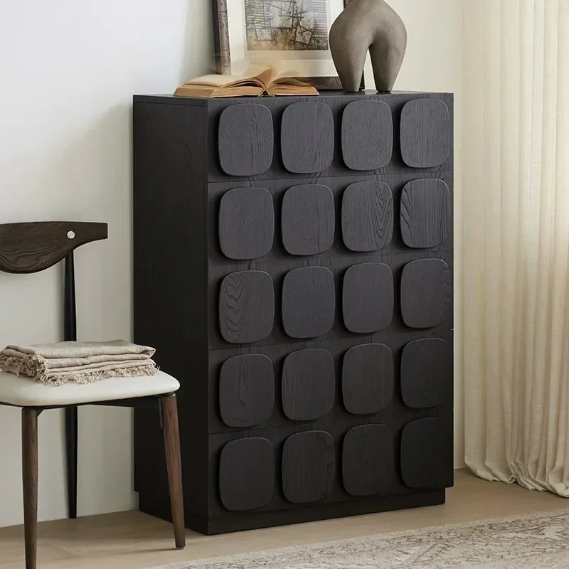 Black chest of drawers Solid wood dining side storage Composite storage Kitchen side cabinet