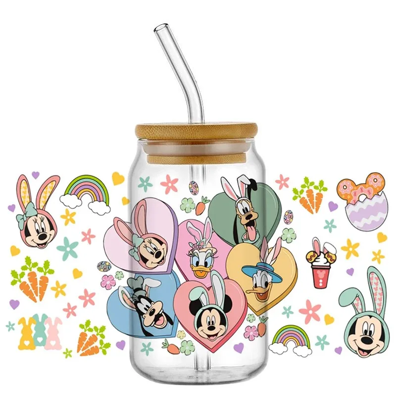 

Hot Sale Disney Friend Easter UV DTF Cup Wrap Transfer Stickers Custom Labels DIY Waterproof Logo For Libbey Glass Can 16OZ