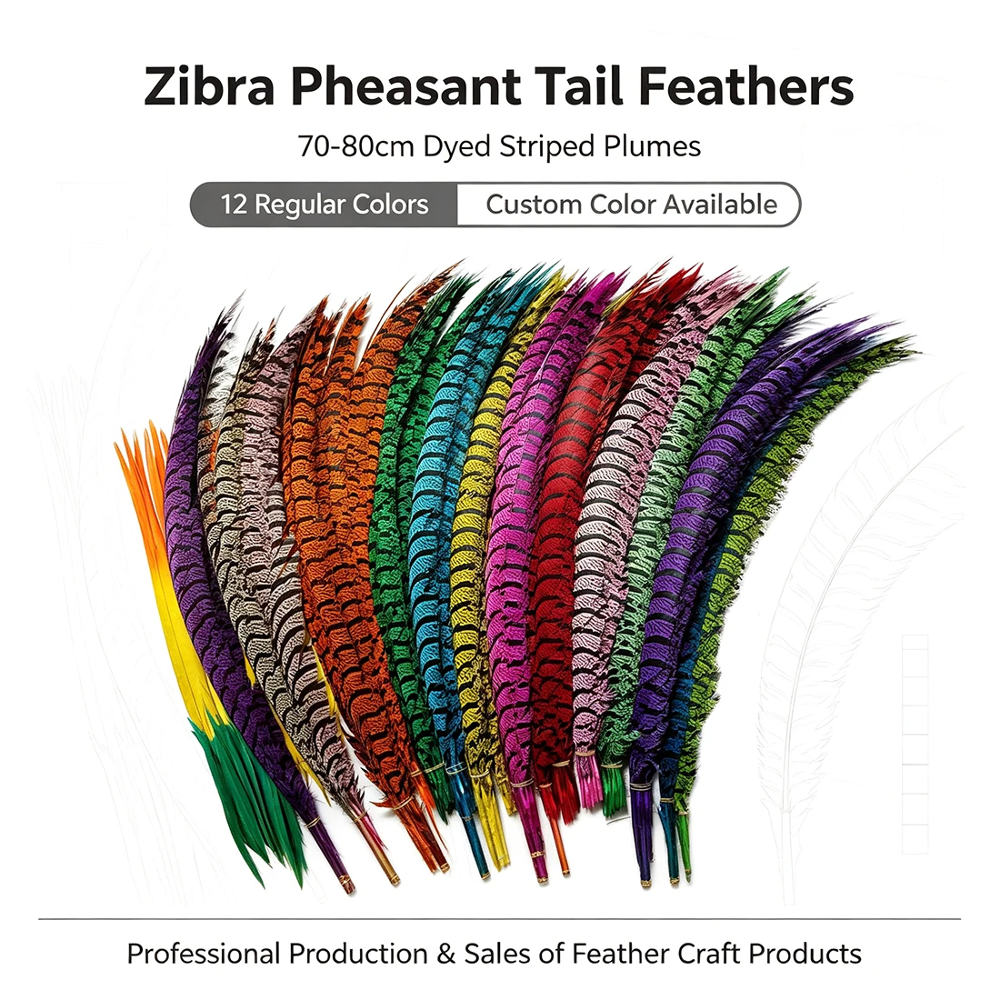 ZPDECOR Zebra Lady Pheasant Tail Feathers 70-80cm/28-32 Inch Long Feather for DIY Crafts And Home Decor