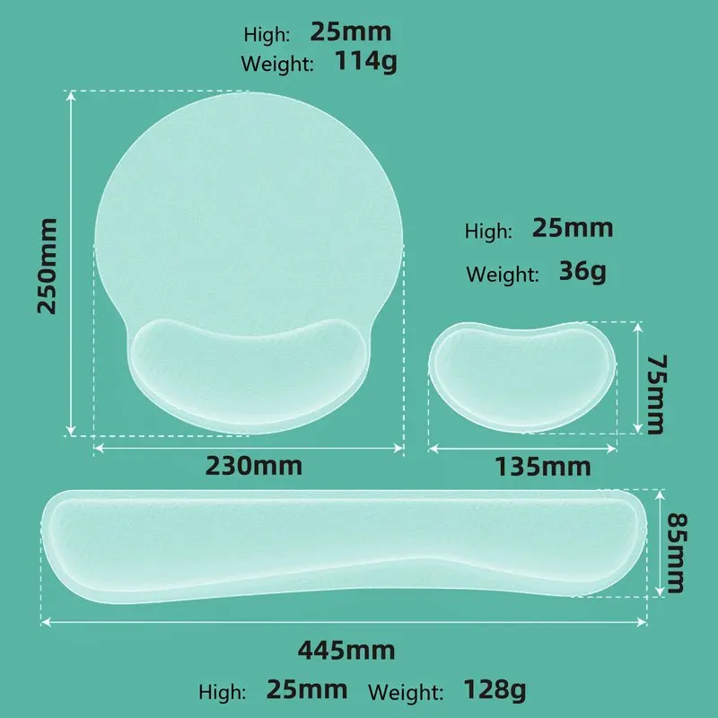Foam Wrist Rest Mouse Pad Keyboard Pad Set 3-in-1 Non-Slip Desk Mat Office Gaming Ergonomic