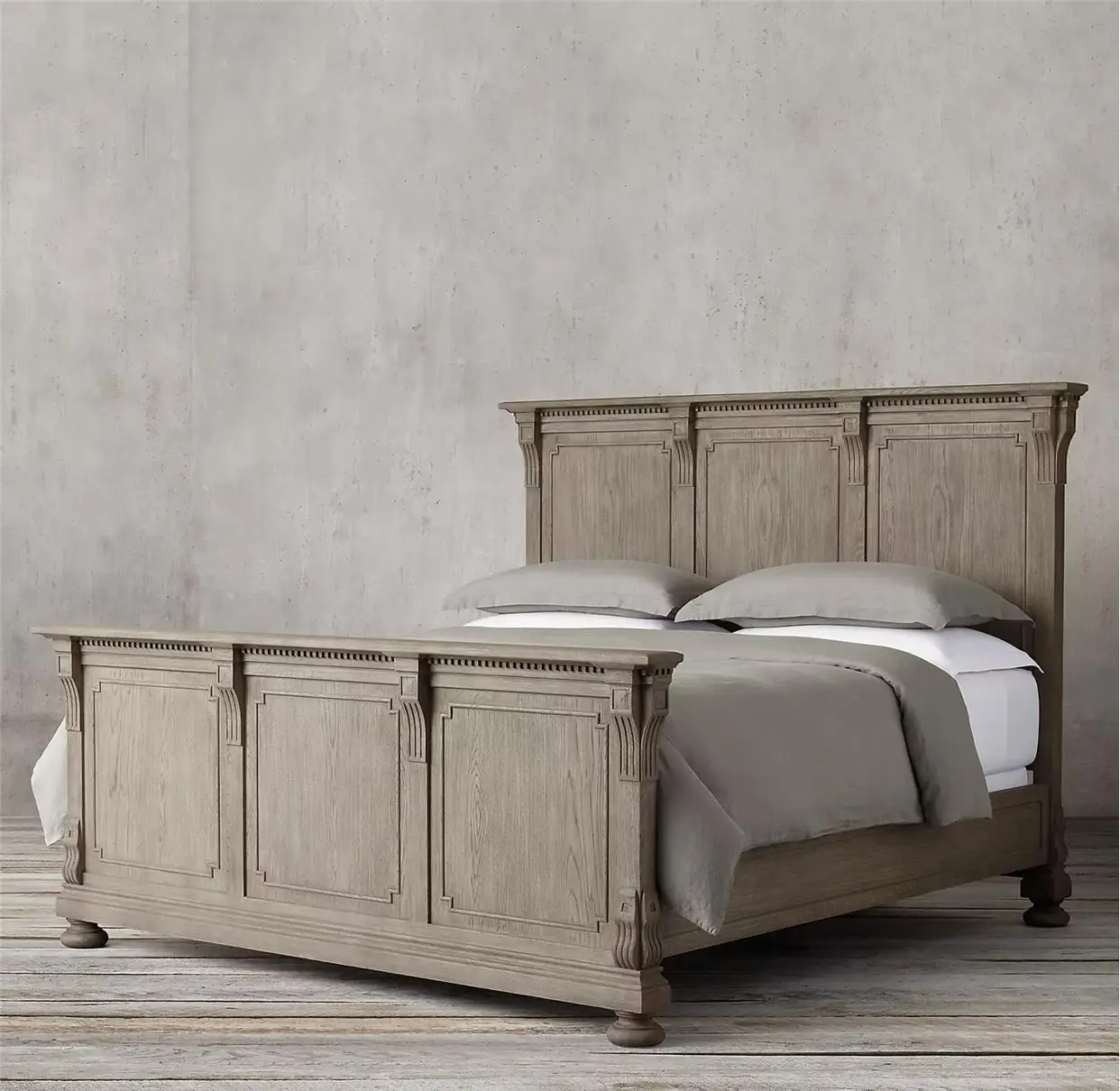 American country retro old solid wood carving flower double bed sheet European classical oak bed