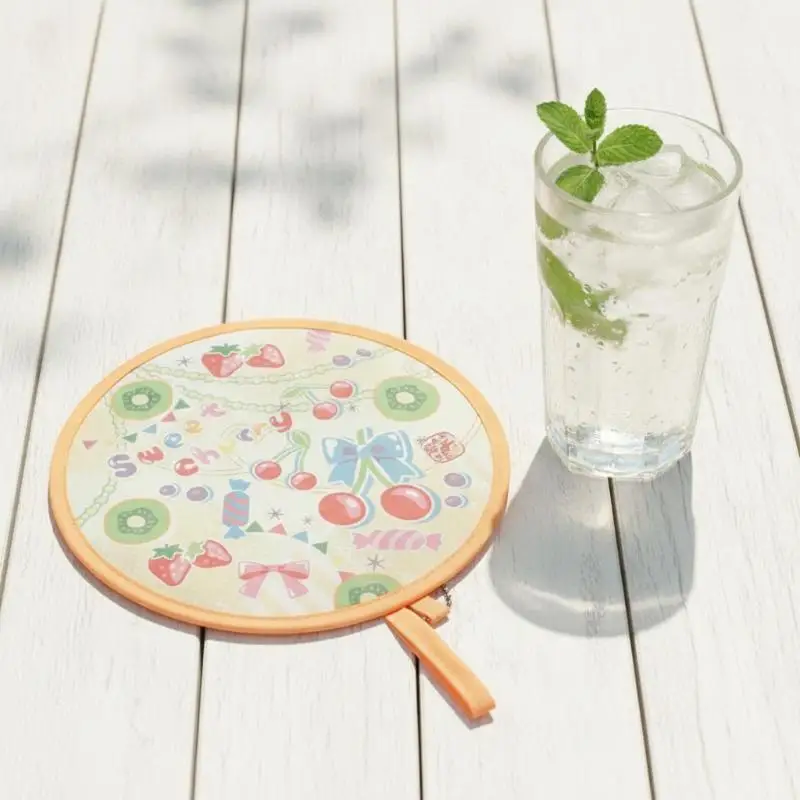 NewFoldable Round Hand Fan With Cute Colorful Prints And Portable Hanging Chain Perfect For Summer Outdoor Trips Daily Use
