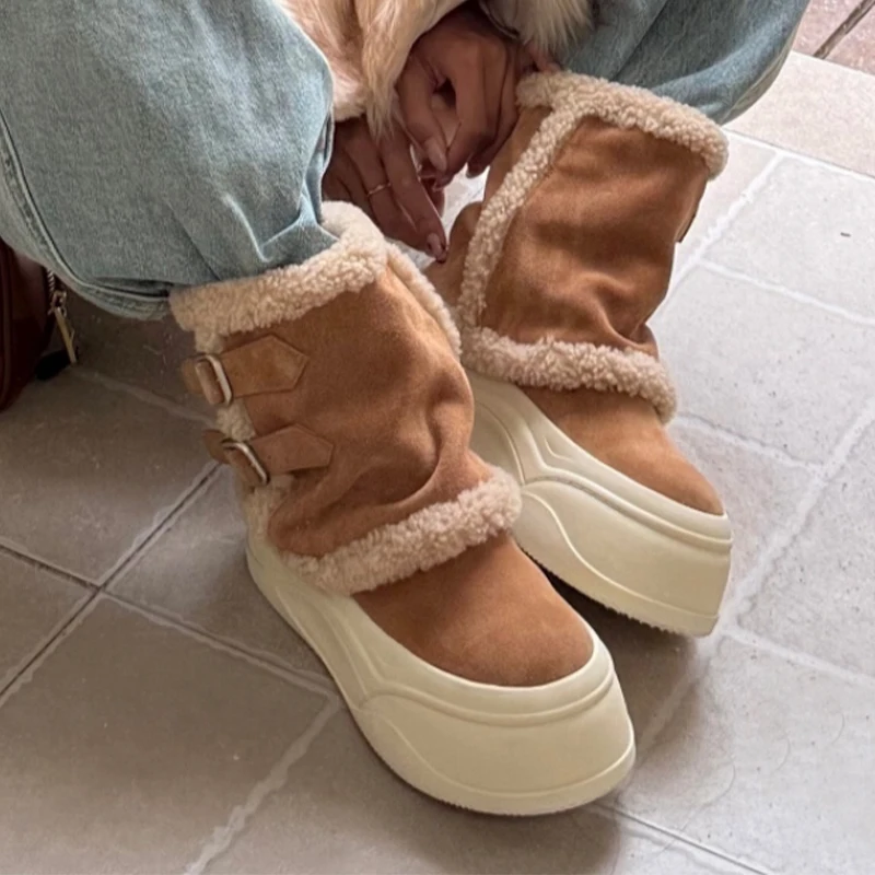 

Fur Ankle Women's Boots Flats Platform Warm Cotton Shoes New Casual Winter Snow Boots 2025 Walking Short Plush Sport Boots Femme