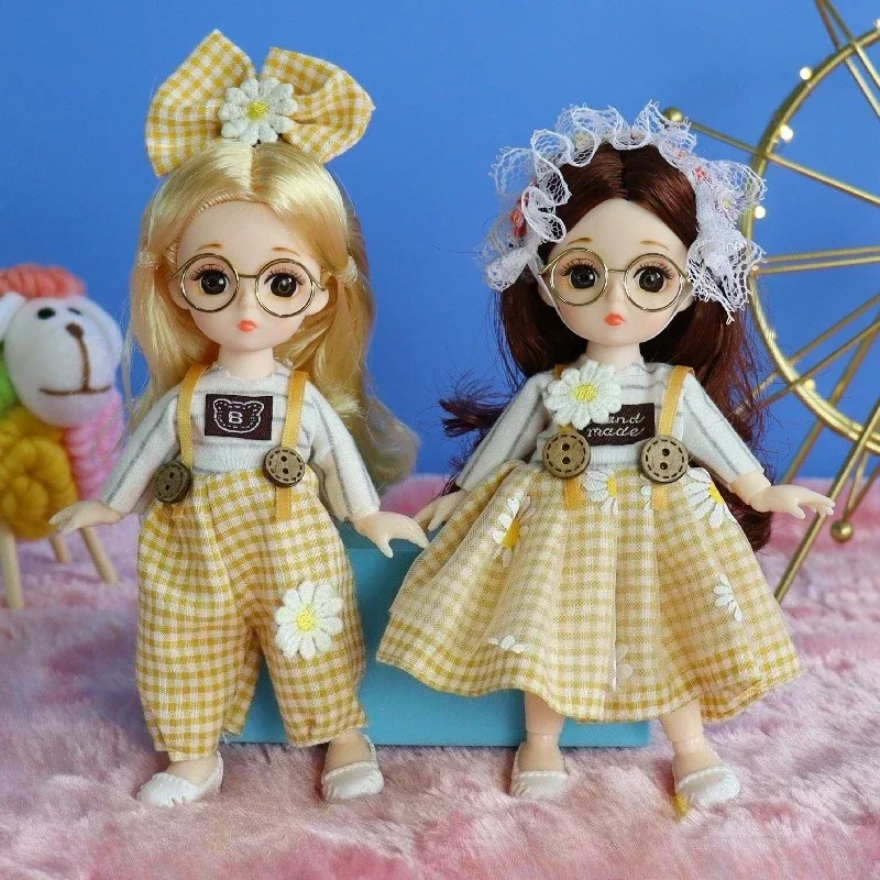 16cm DIY Dress Up Doll Toys 1/12 BJD Doll Movable 13 Joints Cute Sweet Face  for Kids Gift with Clothes Shoes Girl Princess Doll