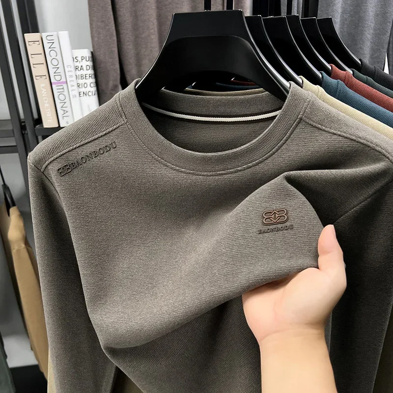 Camisola de lã de luxo para homem, com gola redonda, confortável, agradável ao toque, ideal para o trabalho, para usar na primavera e no outono, para 