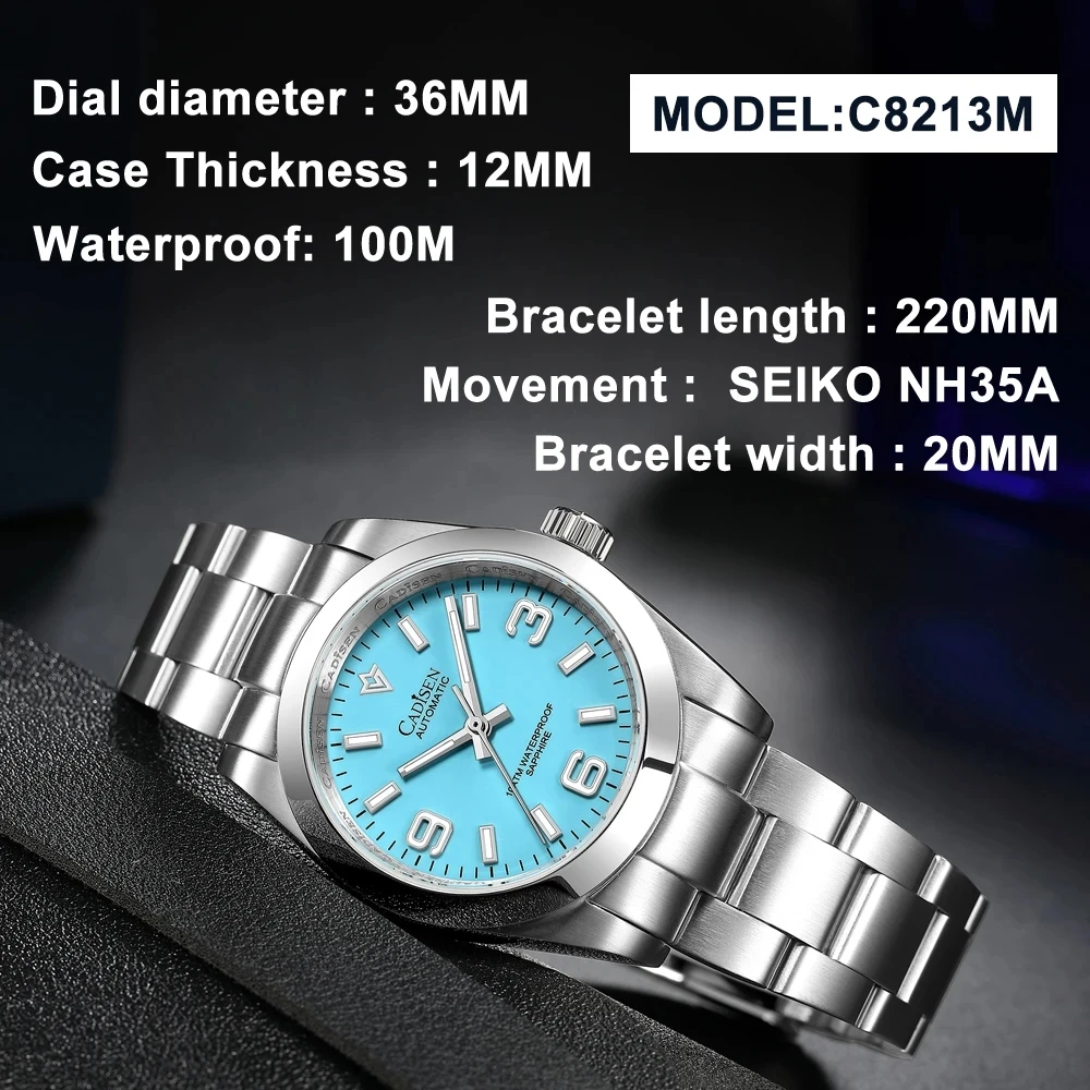 Cadisen For Men\'s Watches Small Dial Sapphire Crystal Nh35a Mechanical Automatic Wristwatch 100m Waterproof Sports Reloj Hombre