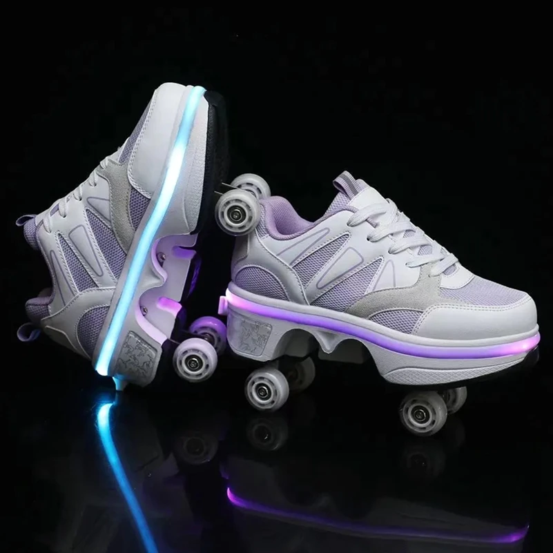 Kids Deformation Roller Skates Shoes 4 Wheels Parkour Sport Roller Shoes Children Girls Boys Roller Skates Unisex Adult Sneakers