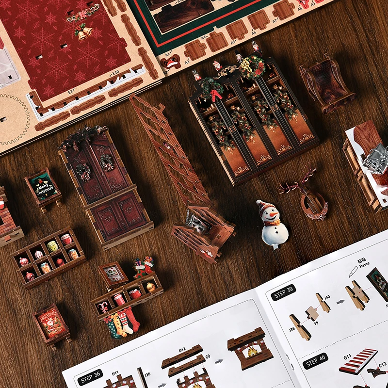 Nuovo Kit Casa delle Bambole in Miniatura Fai-da-Te Serie Natalizia con Libri in Miniatura per Decorazione Casa
