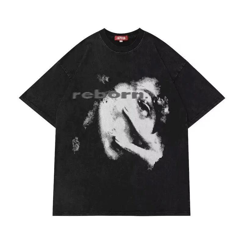 Oversized T-shirts for Women and Men Phantom Retro Round Neck Off Shoulder T Shirt Loose Couple Short Sleeved Tops Ins Trend Tee