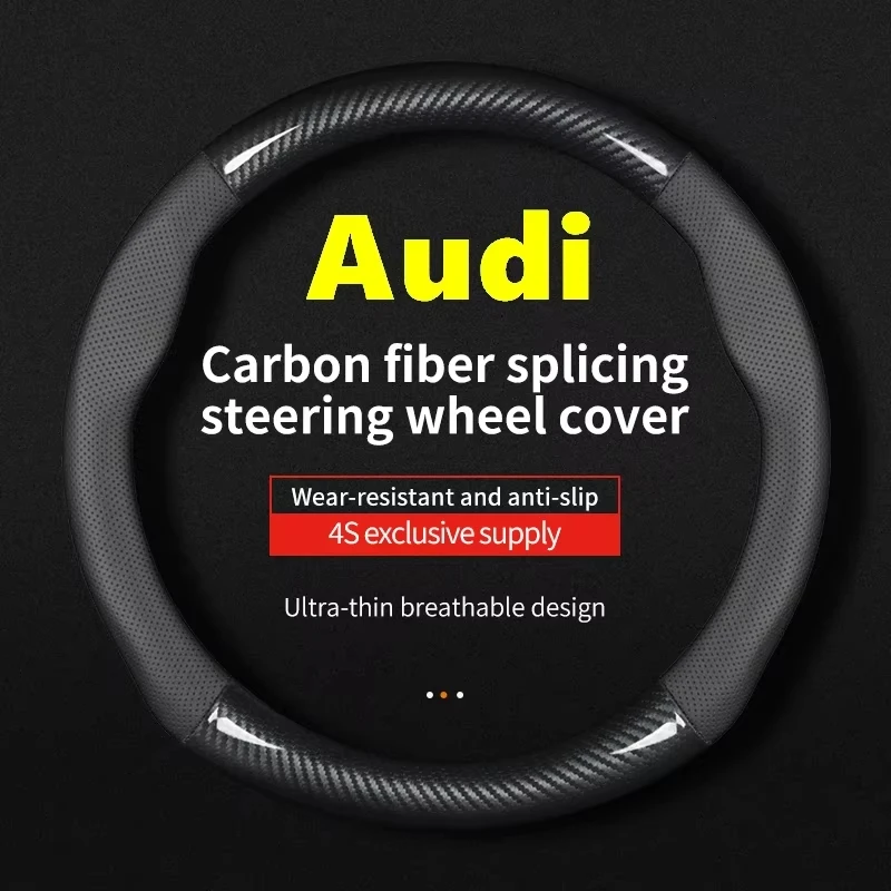 

For Audi Steering Wheel Cover Genuine Leather Carbon Fiber No Smell Thin Fit A1 A2 A3 A4 A5 A6 A7 A8 Q2 Q3 Q5 Q7 Q8 SQ RS R TT