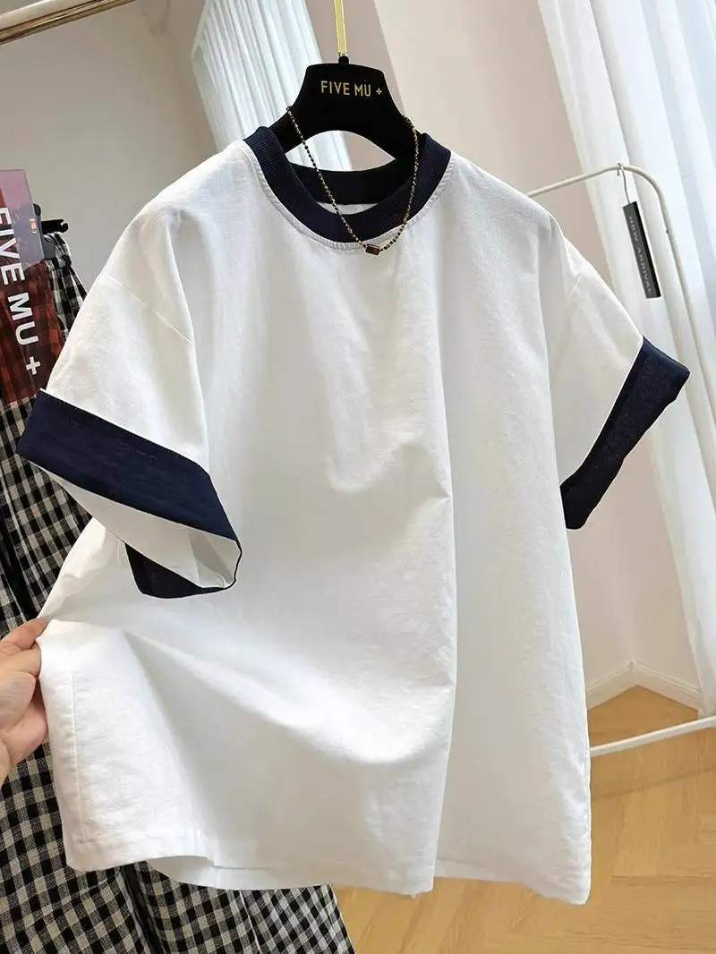 

Extra Large 300 Pou Color Blo round Ne ort Sve T-irt Men's Loose Fit Summer Casual Top Youth ular Sle