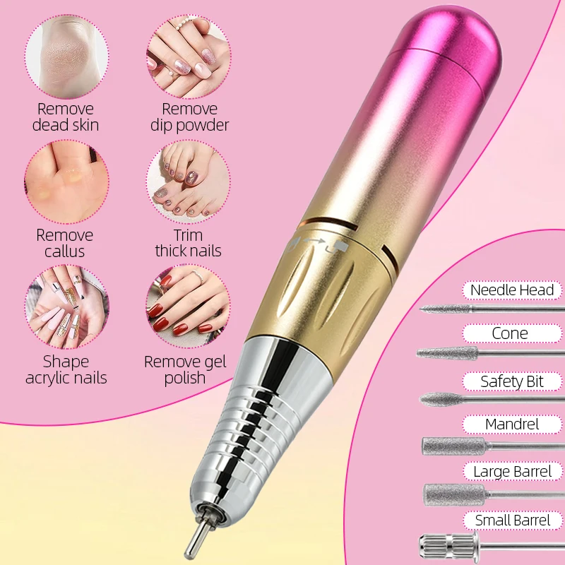 Brocas de unhas elétricas com display LCD, recarregável Nail Drill, Máquina de Manicure, Caneta Gel Polonês, Broca sem fio portátil, 45000RPM