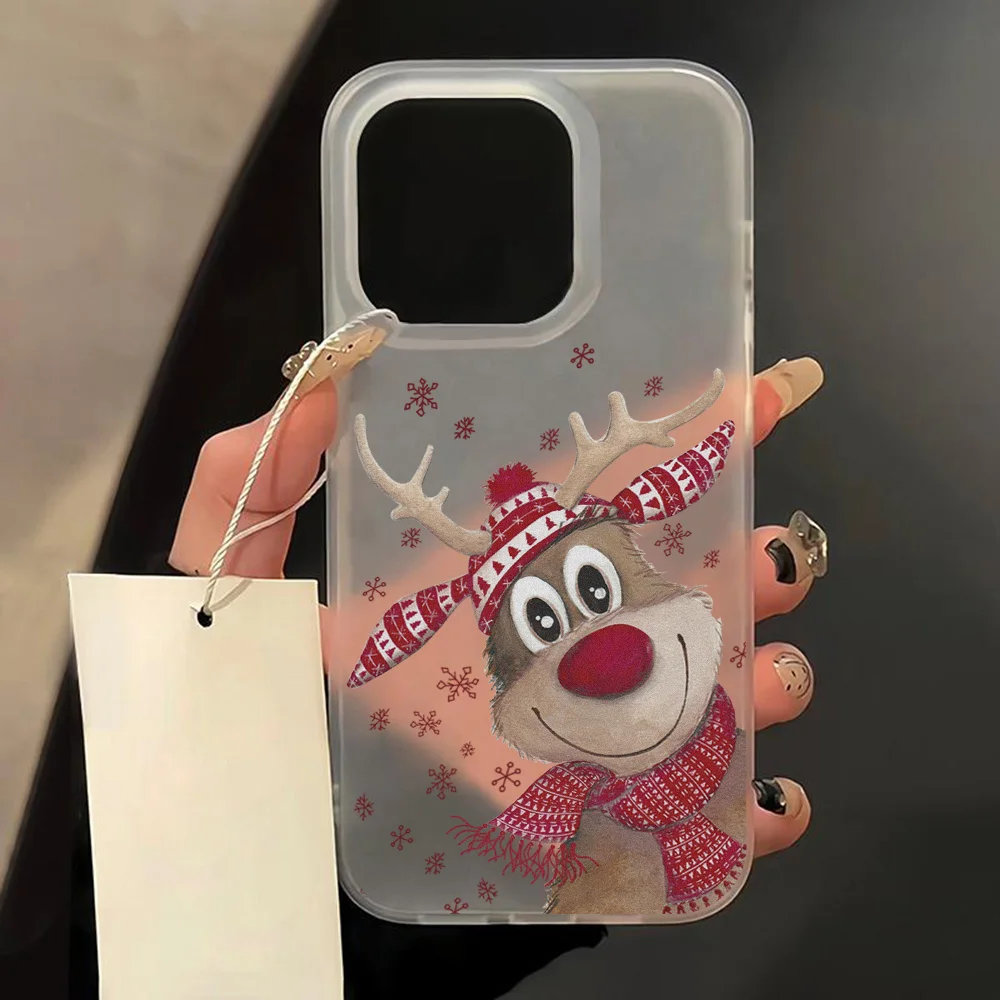 Merry Christmas Frosted Clear Phone Case For iPhone 16 Pro Max 15 14 13 12 11 Pro 16 15 14 Plus Fashion For iphone Navidad Cover