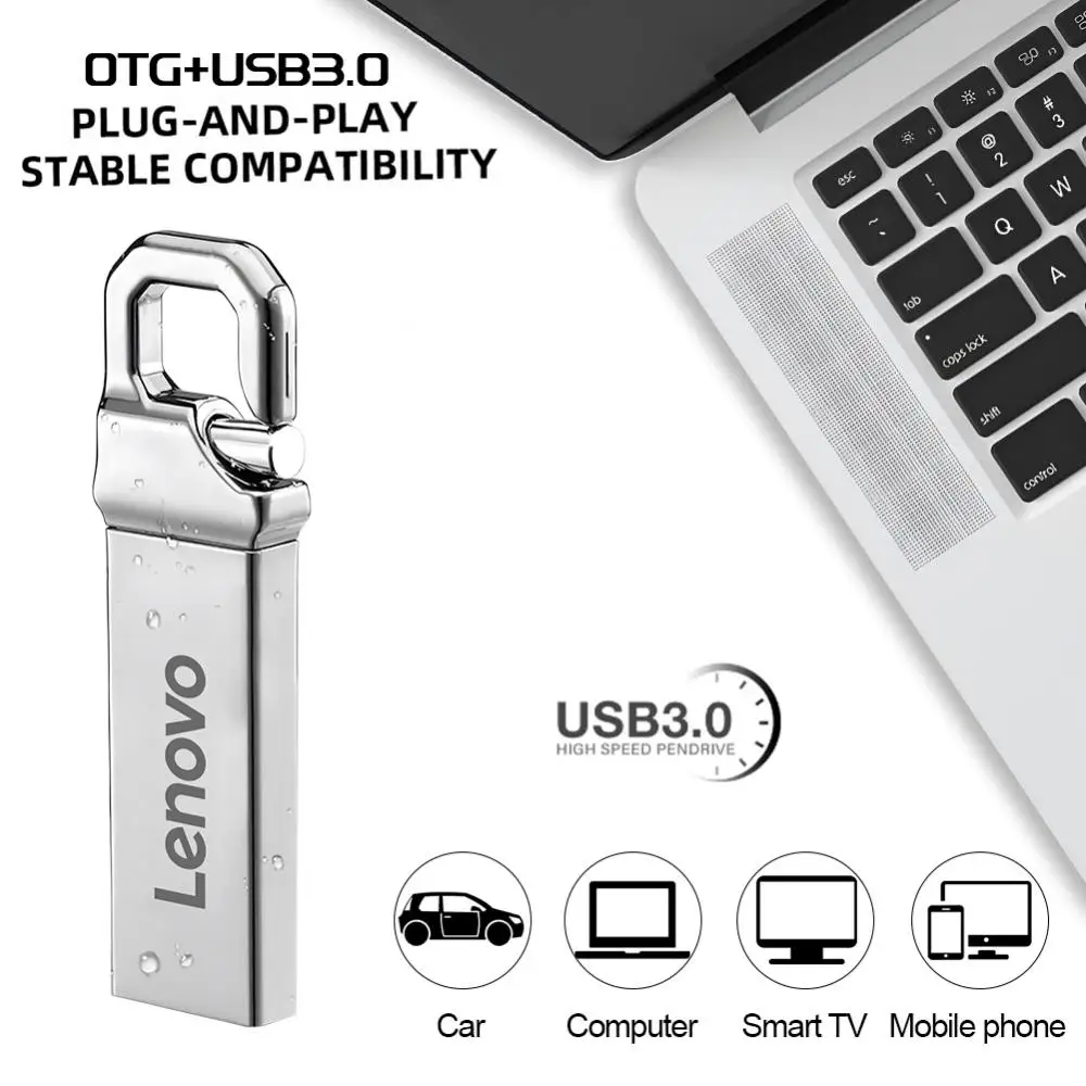 Lenovo-memoria Flash USB de Metal de 2TB, 1TB, 512GB, 256GB, 128GB, resistente al agua, tarjeta de memoria Flash de alta velocidad OTG