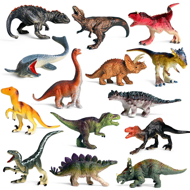 14pcs Mini Jurassic Dinosaur Action Figure Savage Small T-Rex Mosasaurus Carnotaurus Animals Model PVC Educational Kids Toys