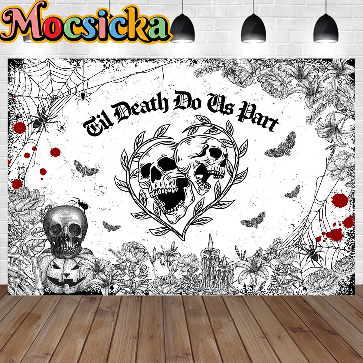 Halloween Wedding Vow Decoration Backdrop Till Death Do Us Part Skull Love Spider Web Backgrounds Bridal Shower Floral Photozone