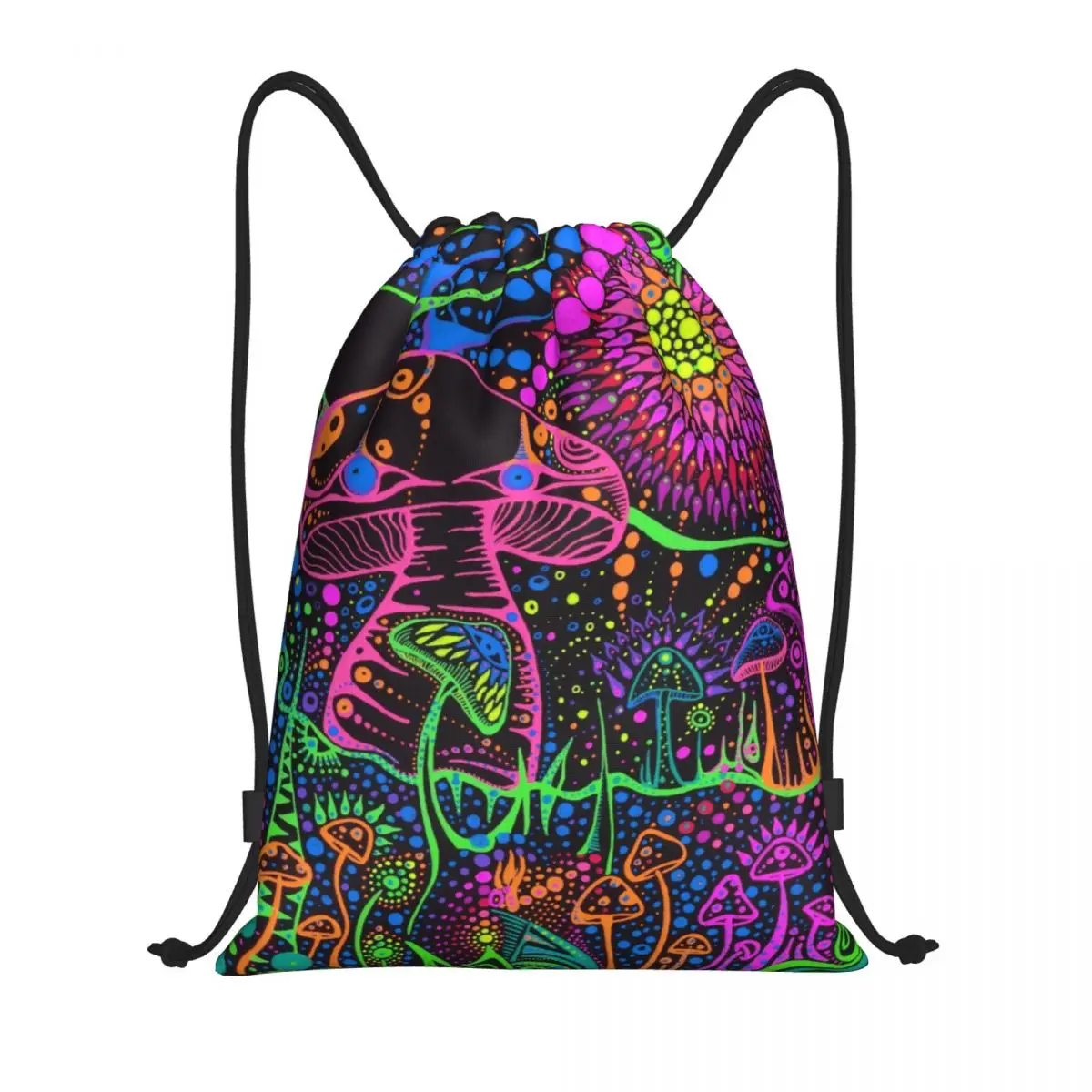 Magic Mushroom Trippy Psychedelic Neon Pastel Goth Drawstring Bag Women Foldable Sports Gym Sackpack Training Storage Backpacks