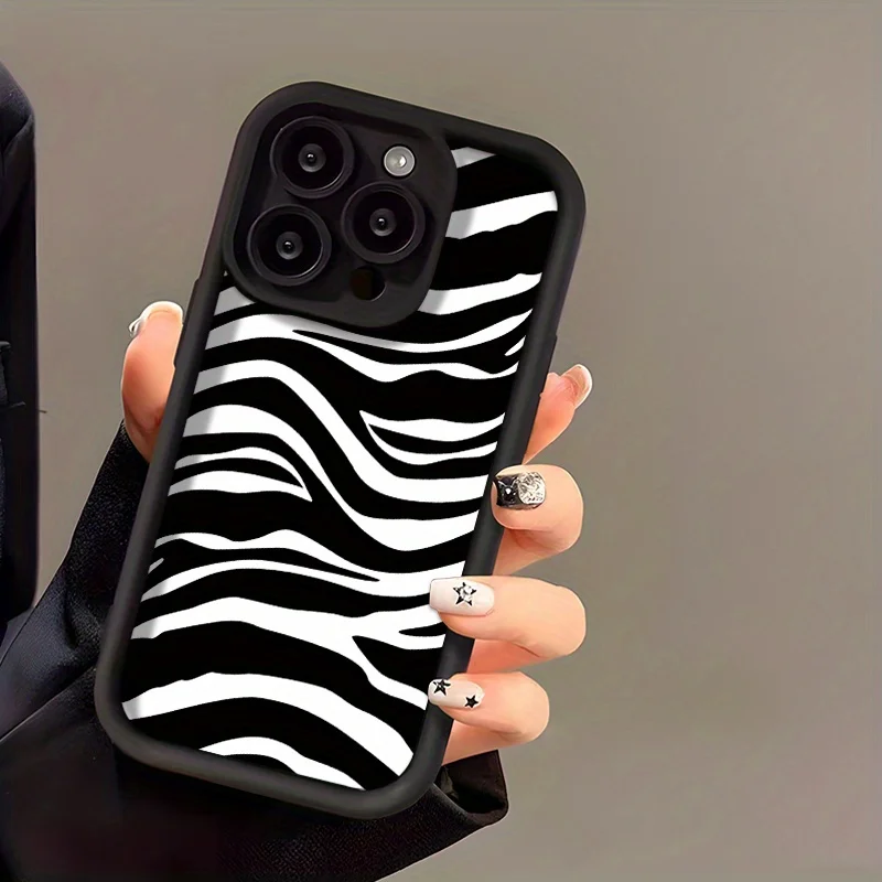 

Simple black and white zebra stripe pattern phone case suitable for iPhone 16 15 14 13 12 11 Pro/ Max /Plus anti-fall and shock