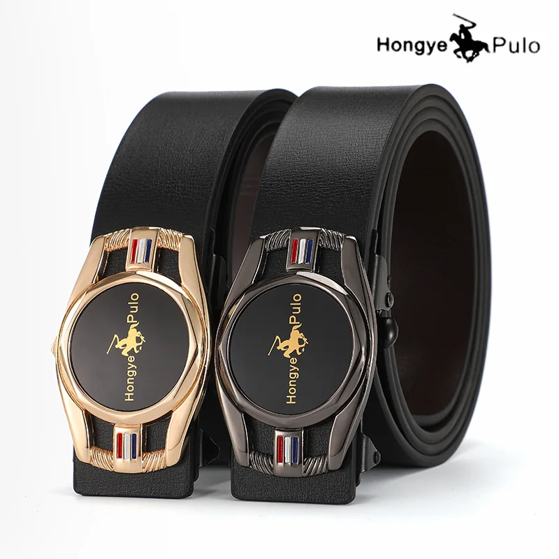 メンズビジネスベルト合金自動バックルベルト高級カジュアルベルト高品質PUレザー