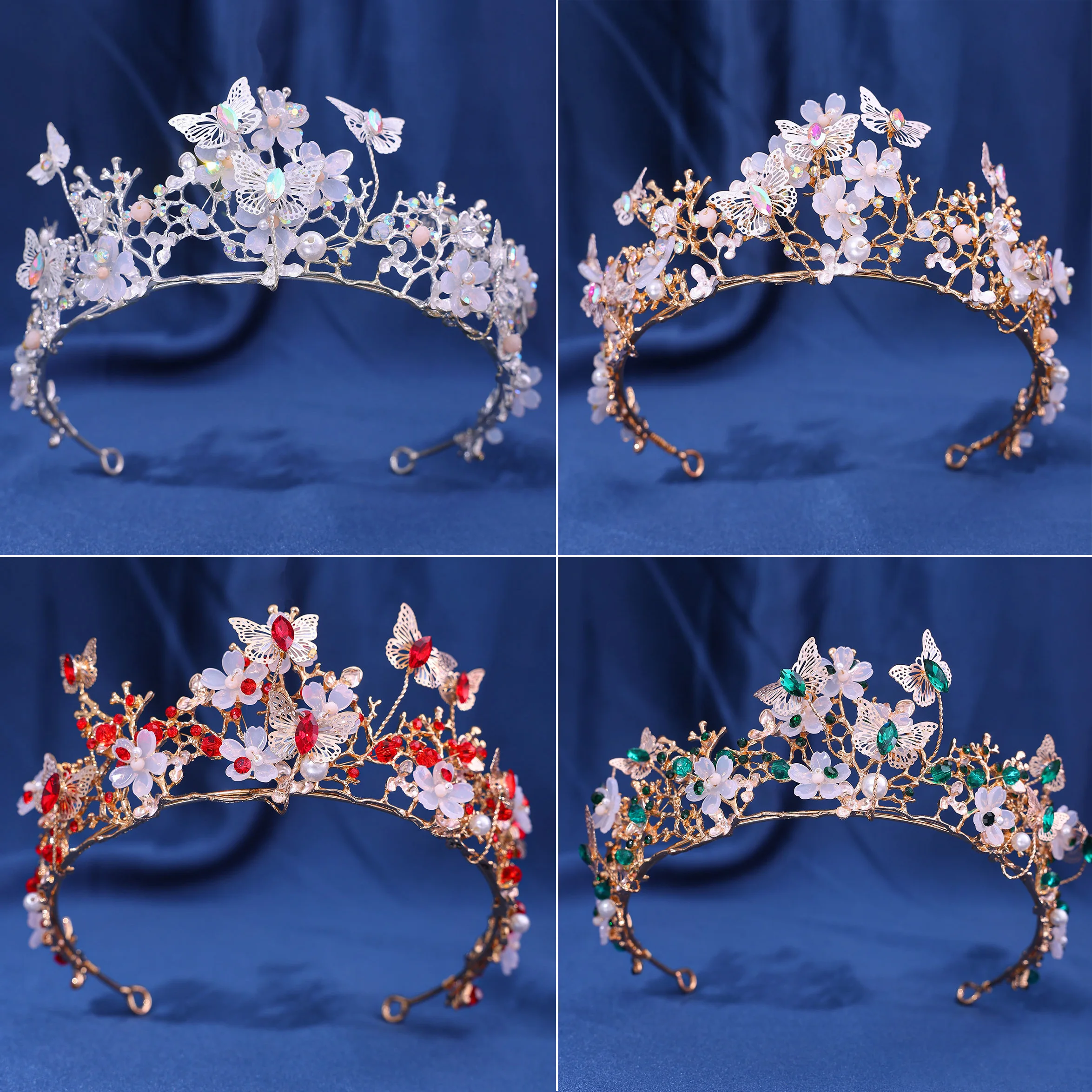 Exquisite Butterflies Floral Crown Handmade Rhinestone Princess Pageant Crowns Wedding Hair Accessories Bridal Tiaras Jewelry