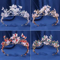 Exquisite Butterflies Floral Crown Handmade Rhinestone Princess Pageant Crowns Wedding Hair Accessories Bridal Tiaras Jewelry