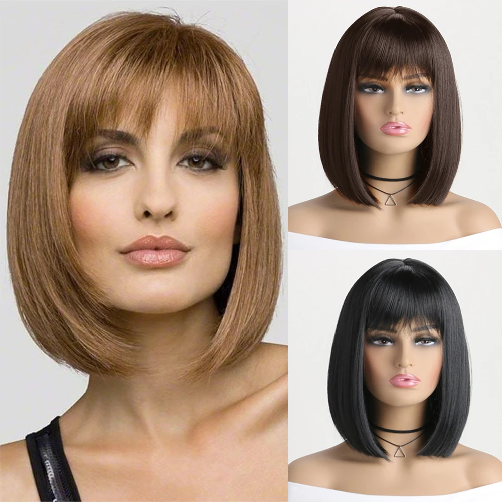 Synthetic Bob Wig Full Head Set Feminine Clavicle Bob Simulates Natural Short Straight Hair Everyday Full Top Synthetic Wig