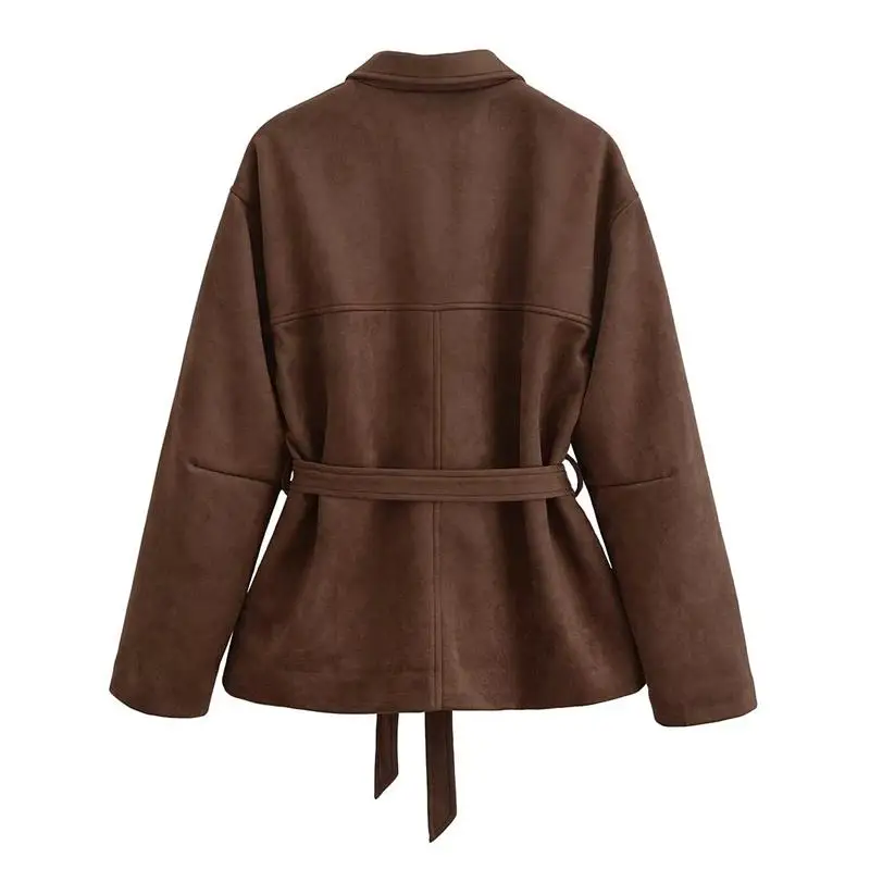 ファイオナブル スエード ジャケット ロング スリーブ レディース アウター 冬 2024 クロスボーダー ミドル丈 無地 PU コート