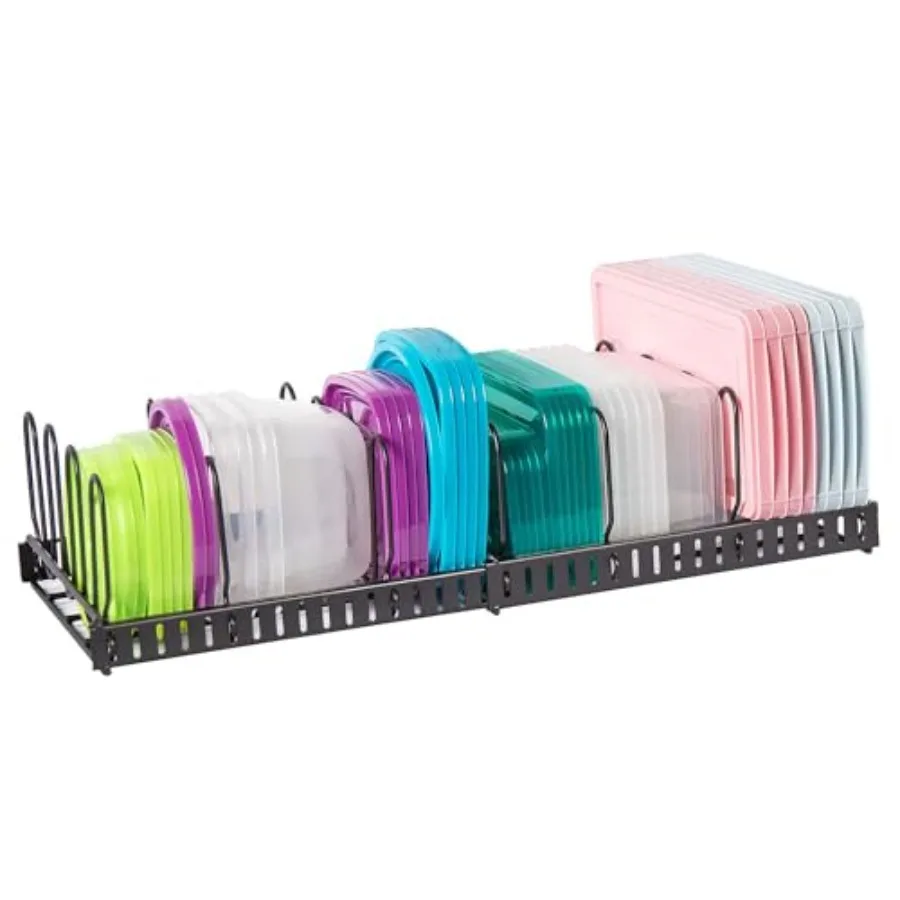 

Expandable Food Container Lid OrganizerLarge Capacity Adjustable 8 Dividers Detachable Lid Organizer Rack for Cabinets Cupboard